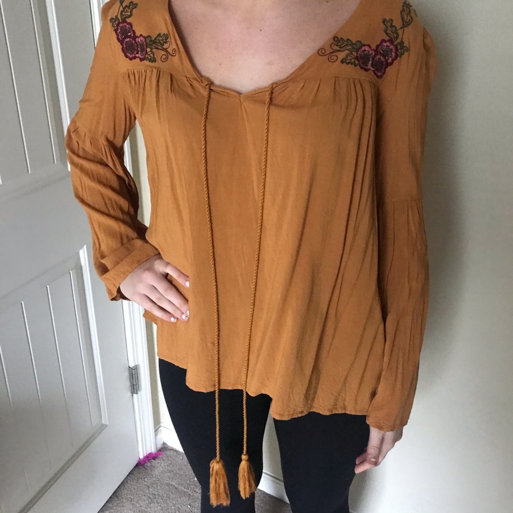Mustard floral tie top